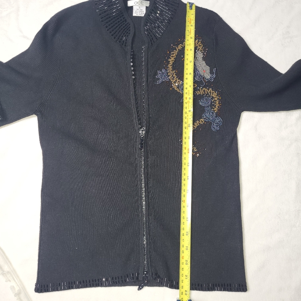 Vintage Cache Beaded Dragon Cardigan Silk Blend Women's Size Small‎ Black Y2K - Picture 6 of 12